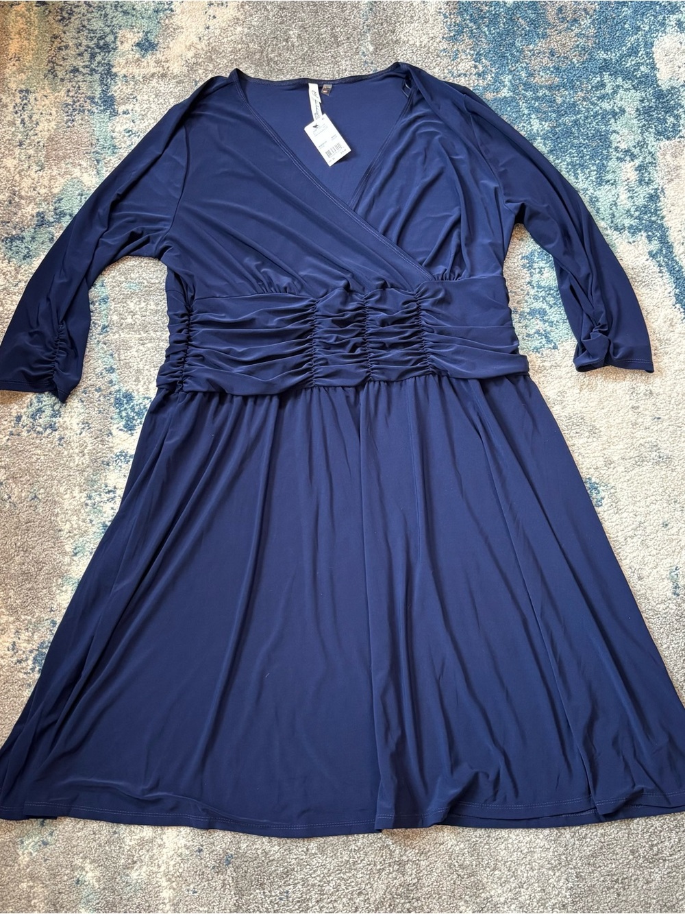 NY Collection Women's Navy Ruched fit and flare dress sz 3X NWT